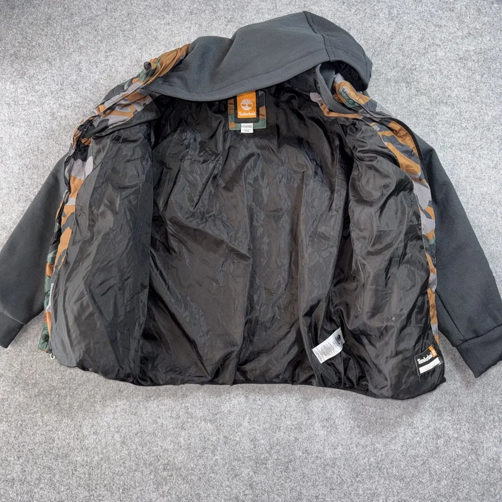 Timberland Hybrid Puffer Hoodie Boys L 14/16 Camo Quilted Full Zip Jacket